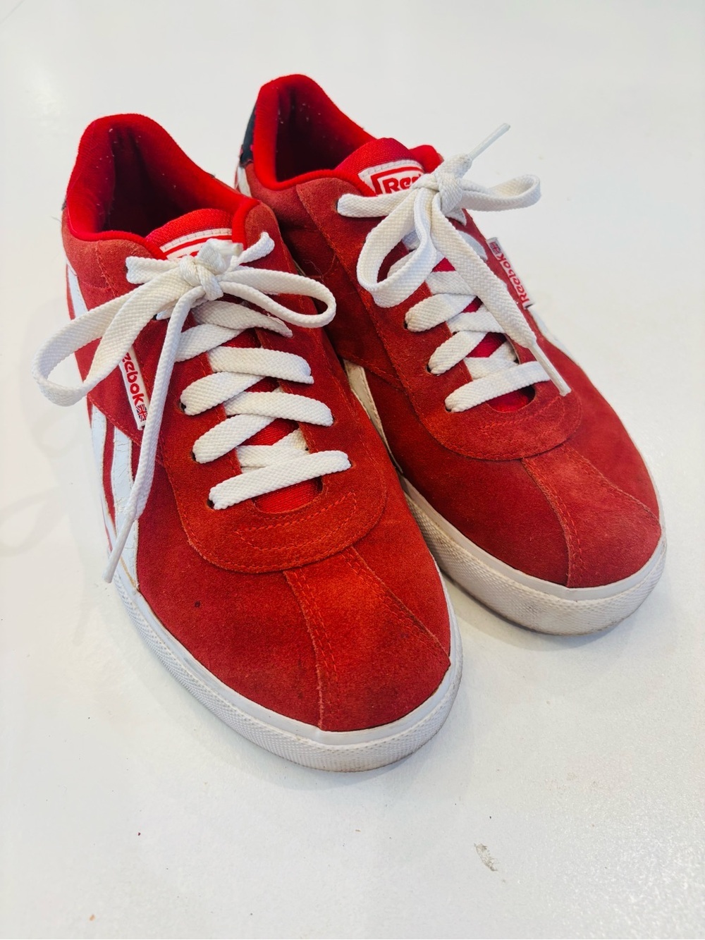 Reebok Red Suede Low-Top Sneakers with White Accents size 7.5